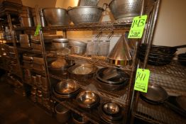 Assorted S/S Cookware, Includes S/S Strainers, S/S Bowl Strainers, S/S Bowls, S/S Cone Strainers