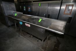 Triple Bowl S/S Sink, with (2) S/S Side Prep Space, (2) Hot/Cold Nozzels, Overall Dims.: 90