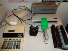 Lot with Comb Binder, Laminator, calculator, and Hole Punches