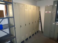 Lot Contents of Room with Personnell Lockers and 4 Metal Shelf Units