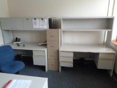 Contents of Office # 4: Includes Corner Desk with Riser, 2 Additional desks, 5 Drawer Lateral File