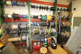 Large Lot of Electrical and Control Wire: Includes 3 section Rack and Over 50 Spools of Assorted