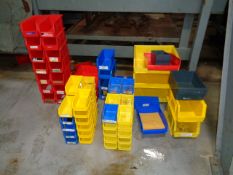 Lot of Assorted Plastic Parts Bins Various Sizes and Colors: Over 80 Pieces