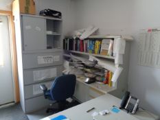 Contents of Office # 1; Includes 2 Desks, 3 Locking Storage Cabinets, 2 Metal Shelf Units, 1 5-