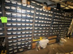 Shelf Units with Approx. 200 Bins Containing Allen Bradley Switchs and Relays, Lots of Various