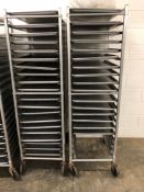 (2) Channel Approximately 64” Tall Tray Racks, Mounted on Casters, 20 Tray Capacity