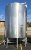 Approx 6,000 Gallon Dome Top, Cone Bottom, Jacketed S/S Mix Tank, with Side Sweep Agitator, Top