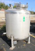 2012 Stainless Process Equipment Aprox. 500 Gal. Dome Top Dome Bottom Vertical S/S Pressurized Tank,