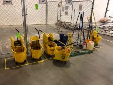 Lot of Assorted Janitorial Supplies, Includes (6) Portable Mop Buckets, Snow Shovel, Mop