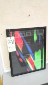 Framed Artwork depicting bright, primary color splotches, Approx. 17
