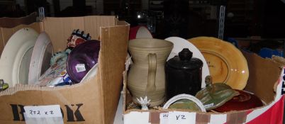 Assorted ceramics and glass including casserole dish, serving plates, glass fruit bowl,