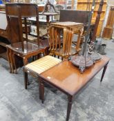 Reproduction mahogany coffee table, a dressing table stool with upholstered top,