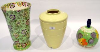 Keith Murray for Wedgwood yellow ground vase of ridged tapering form, 27cm high,