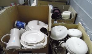 Poole part dinner/tea service, pink with mushroom detail, including saucers, cups, coffee pot,