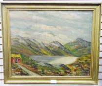 Unattributed (20th century) Oil on board Boat on a lake,