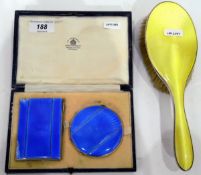 1930's Mappin & Webb silver and enamel compact and matching cigarette case,