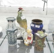 Denby ware blue vase, 12cm high, a Paragon fine bone china model of a boy with puppies,