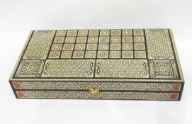 Middle Eastern inlaid backgammon and chess box with markers,