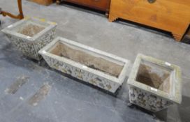 Pair of stone garden pots and a matching rectangular pot (3)