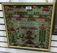 Late 19th century alphabet sampler dated February 1872