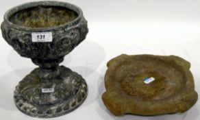 Metal jardiniere, the circular bowl with floral decoration, on knopped stem and circular base,