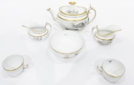 Early 19th century Spode bat-printed part tea service, pattern 557, decorated with pastoral scenes,