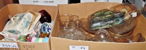 Quantity of assorted pressed glass and ceramics including two comports, various bowls, side plates,