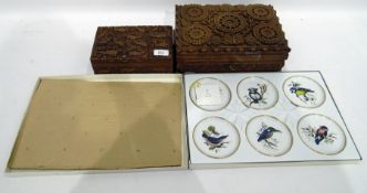 Modern carved hardwood jewellery box of rectangular form carved with flowers and roundels,