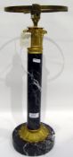 Gilt, brass and marble-effect table lamp in the form of foliate topped column, on circular base,