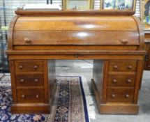 LOT WITHDRAWN Mid 19th century oak cylinder pedestal desk by W Walker & Sons, Bunhill Row, London,