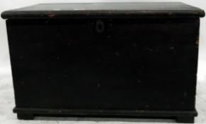 Victorian stained pine blanket box, raised on a plinth base,