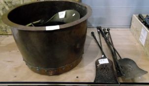 Large copper log basket,