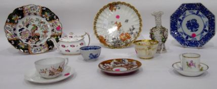 Ernst Bohne vase (some damage), a blue and white hexagonal dish, a blue and white tea bowl,