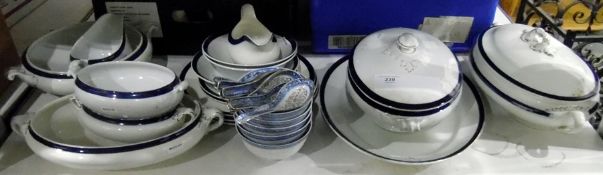 Alfred Meakin 'Bleu de Roi' part service including lidded serving dishes, meat plate, etc,