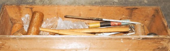 Croquet set within wooden box (lid detached)