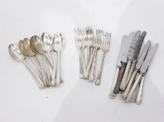 Plated table flatware service with angular reeded handles and sundry other plated flatware (1 box)