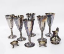 Pair of small silver plated shell and fish salts, entree dish, flatware,