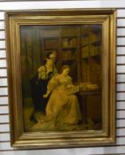 After Bakalowicz Colour print Two ladies at study Signed lower right 56cm x 40cm