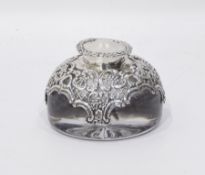 Victorian silver mounted cut glass paperweight inkwell,