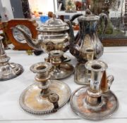 19th century plated pedestal teapot, rounded rectangular,