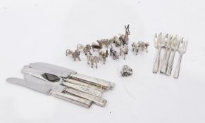 Quantity of plated sets of table flatware, some cased, including dessert knives and forks,