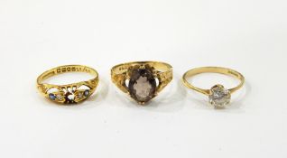 9ct gold and simulated diamond circular solitaire ring, ring size N/O approx,