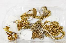 Gilt metal ring, marks worn, size V , a silver sovereign-style ring,