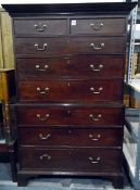Georgian mahogany chest on chest with dentil cornice,