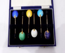 A set of six silver gilt and enamel coffee spoons by Turner & Simpson, Birmingham 1971,