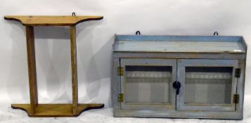 Blue painted pine glazed wall cupboard, the pair of doors enclosing shelf,