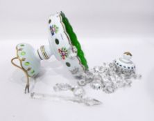 Painted green and white overlay glass light fitting, having white and green overlay,