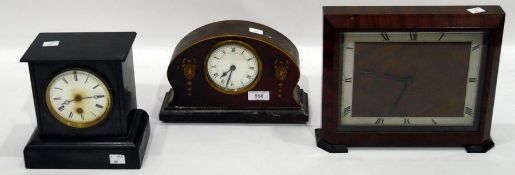 Edwardian mahogany mantel clock with painted decoration,