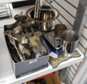 Quantity of silver plated fish knives and forks with engraved blades,