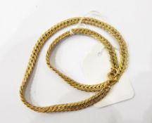 Gold coloured flat chain necklace (unmarked),